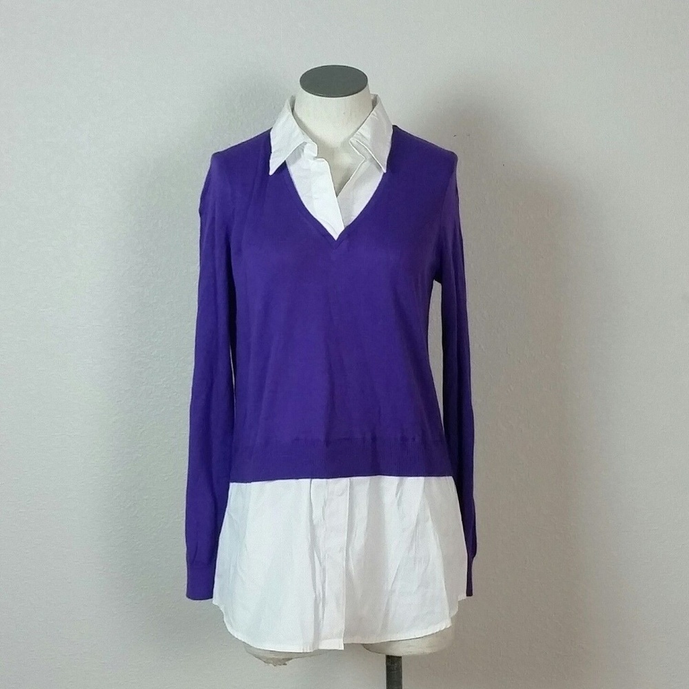 Purple Color Block Blouse Petite Small